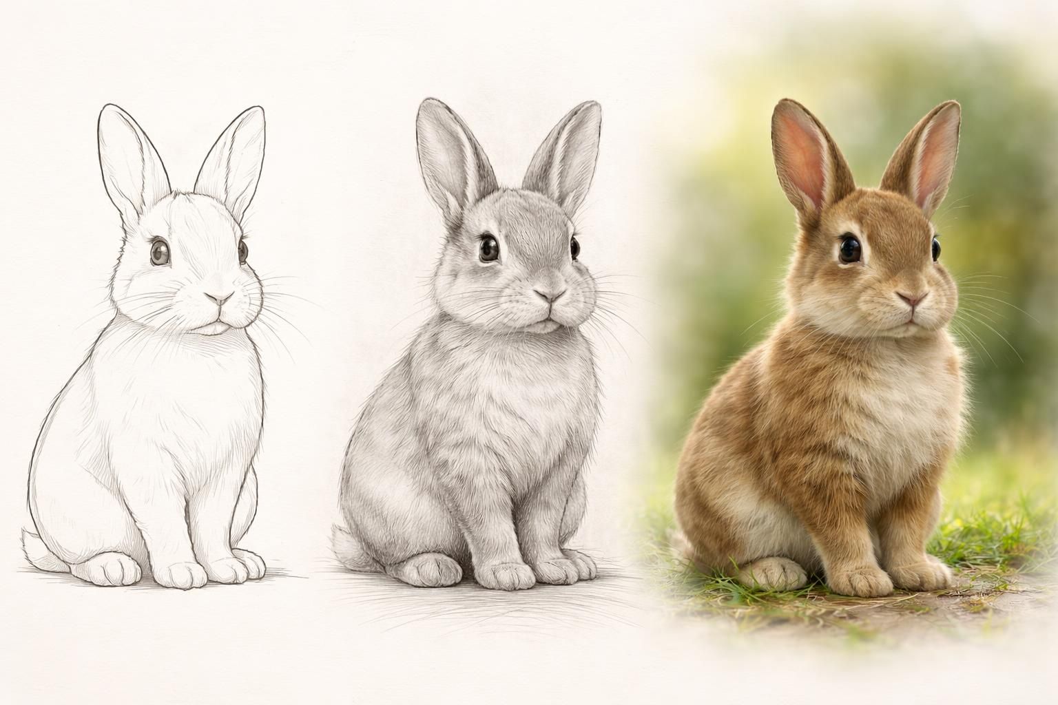 découvrez étape par étape le processus créatif pour transformer une simple esquisse en un chef-d'œuvre illustrant un dessin de lapin.