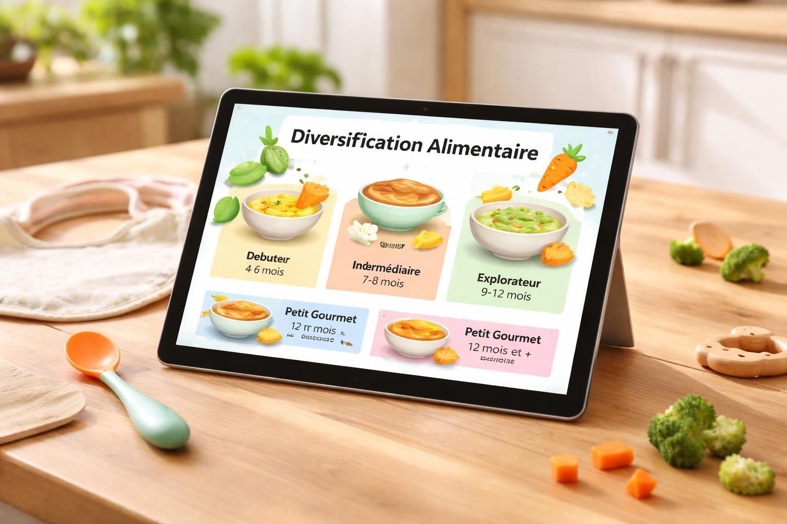 découvrez des menus adaptés à chaque âge pour la diversification alimentaire de votre bébé, spécialement conçus pour la tablette tactile microsoft surface.