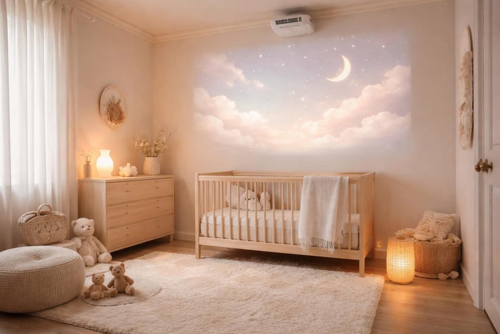 créez une ambiance apaisante dans la chambre de votre bébé grâce au vidéoprojecteur acer, idéal pour projeter des images douces et relaxantes sur les murs.