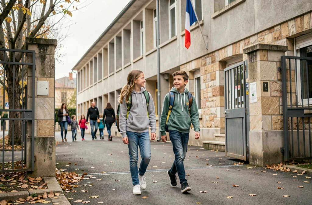 Élèves entrant dans leur école à Montpellier à la rentrée scolaire 2026